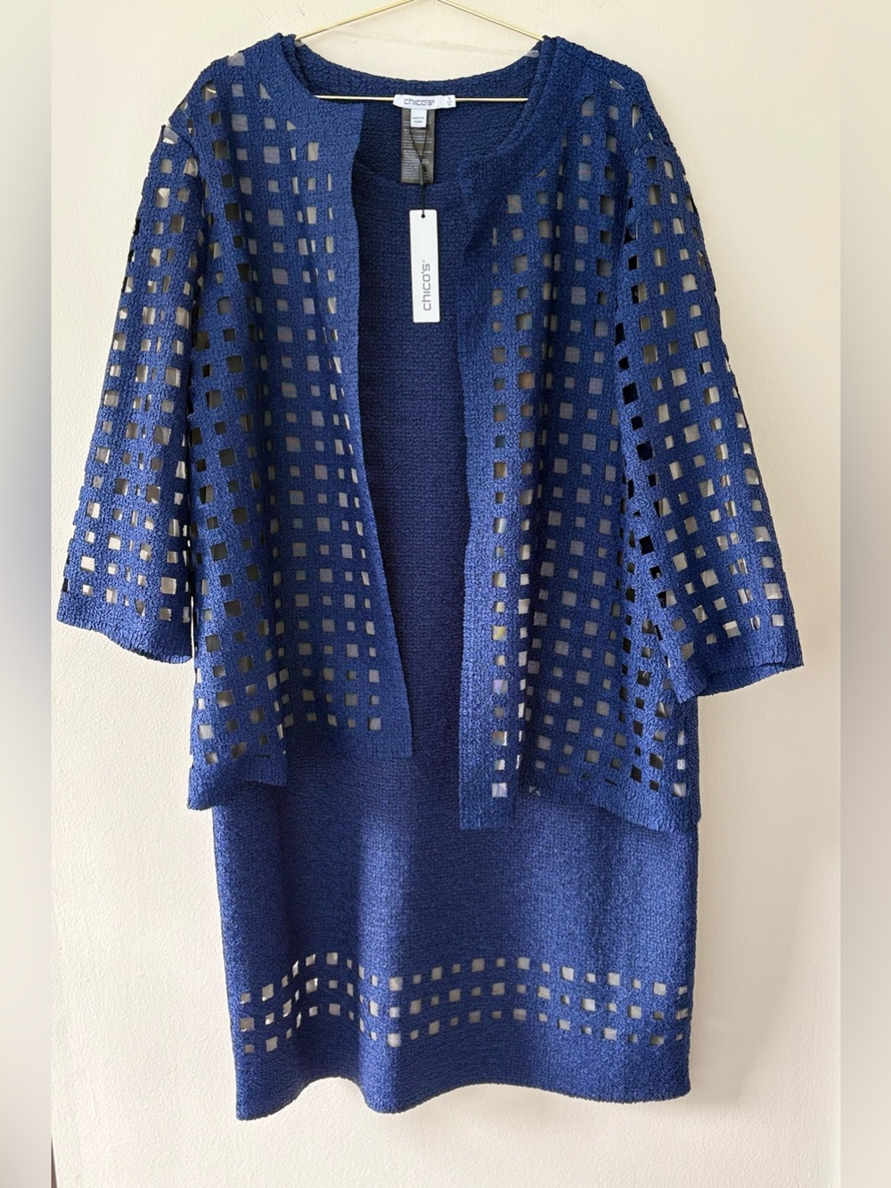 NWT Chico’s Travelers Blue Dress & Openwork Jacket Set Size 3 XL